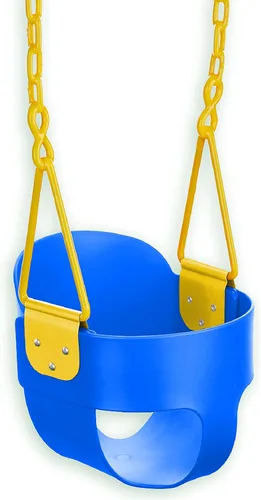 Columpio completo de lujo con respaldo alto para niños pequeños con cadena exclusiva y protección de pellizco triangular - Azul - Squirrel Products