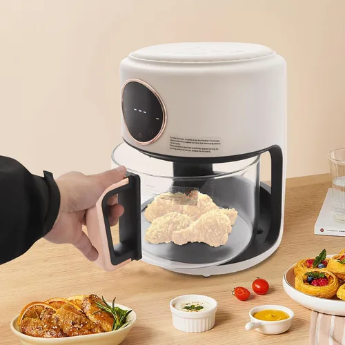 Miniatura 4 de Freidora de aire turbo de vidrio de 4.2L, freidora aireada visible de 360° 110V, pantalla táctil digital de 1200 W para hogar y restaurante