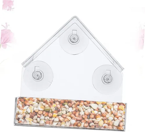 Miniatura 8 de Comedero para pájaros para ventana, bandeja transparente, decoración de jaula de pájaros, colgadores para ventana exterior, comedero de pájaros
