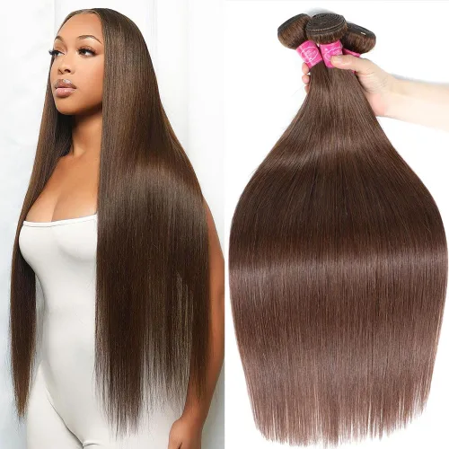 Miniatura 19 de YISEA Paquetes de cabello humano liso con cierre de encaje (12 14 16+10 cierre) Paquetes de cabello humano 3 con cierre de encaje 4x4 100%