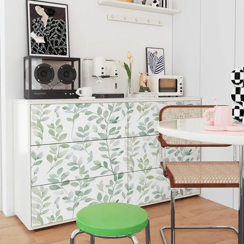 Miniatura 5 de MelunMer Papel tapiz moderno de hojas para despegar y pegar, papel de contacto verde bohemio para gabinetes, autoadhesivo, extraíble