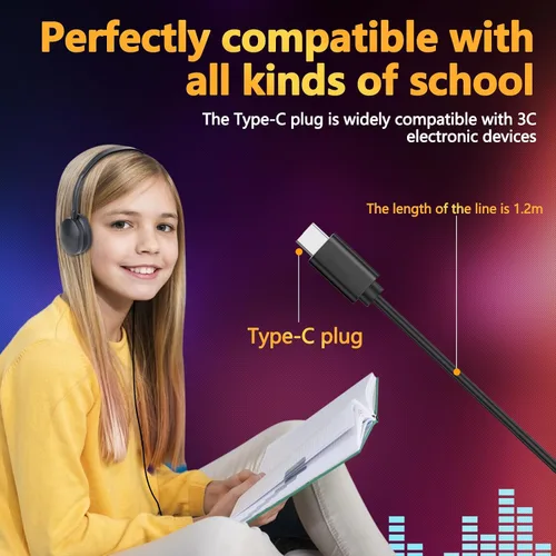 Miniatura 5 de Paquete de 12 auriculares USB C a granel para niños de aula, escuela, auriculares USB tipo C, juego de clase compatible con teléfonos inteligentes