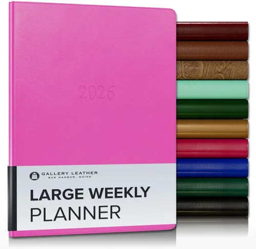Miniatura 216 de Gallery Leather Agenda semanal y mensual grande 2025-2026, agenda y cuaderno con elegantes bordes de página dorados dorados, 12 meses, cactus Cactus