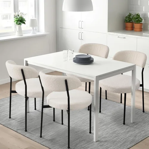 Miniatura 11 de Modern Boucle - Juego de 2 sillas de comedor con respaldo redondo tapizado de lana de cordero y patas de metal para comedor, cocina, restaurante