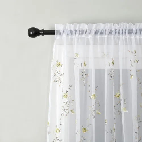 Miniatura 22 de Taisier Home Cortinas Traslúcidas Blancas Florales con Estampado de Flores y Bordado de Enredaderas para Dormitorio, Cortina con Bolsillo