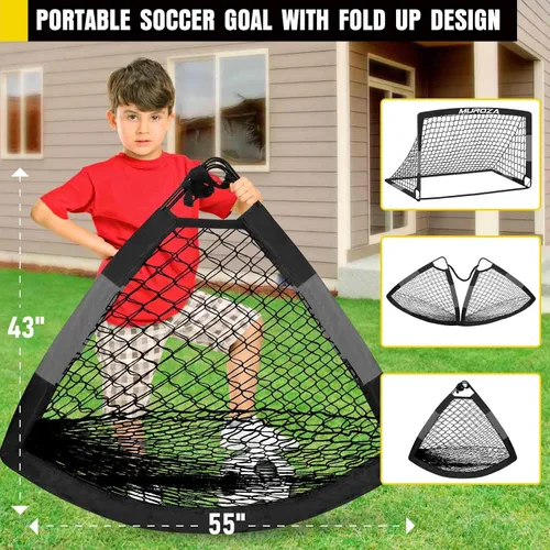 Miniatura 6 de Portería de fútbol, juego de porterías de fútbol para niños para patio trasero, paquete de 2 redes de fútbol portátiles desplegables con pelota