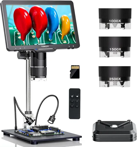 Miniatura 10 de TOMLOV TriL107 Microscopio digital de 3 lentes: Lupa de microscopio de monedas HDMI de 7 "2500X 2K para visión completa de monedas con pantalla IPS