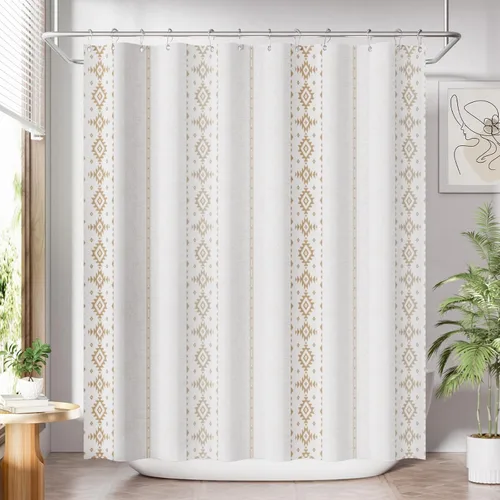 Miniatura 10 de AmazerBath Cortina de ducha floral, juego de cortinas de ducha lavables de tela con 12 ganchos para cortina de ducha, cortinas de ducha de tela C