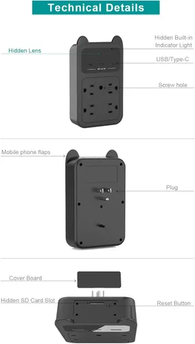 Miniatura 6 de Cámara con cargador USB, cámara pequeña WiFi, mini cámara inalámbrica nanny Full HD 2K, gran angular de 120° para seguridad interior discreta