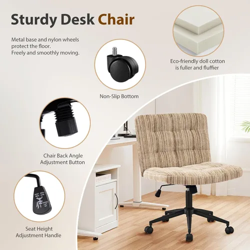 Miniatura 6 de Furnimart Silla de escritorio giratoria de 360° con cruz cruzada, cojín extra grueso, silla de felpilla de alta calidad con patas cruzadas