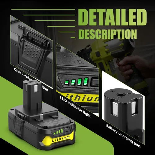 Miniatura 5 de Powilling Paquete de 2 baterías P102 de 3.5Ah de repuesto para batería Ryobi de 18 V y cargador P119 compatible con batería Ryobi de 18 voltios P103