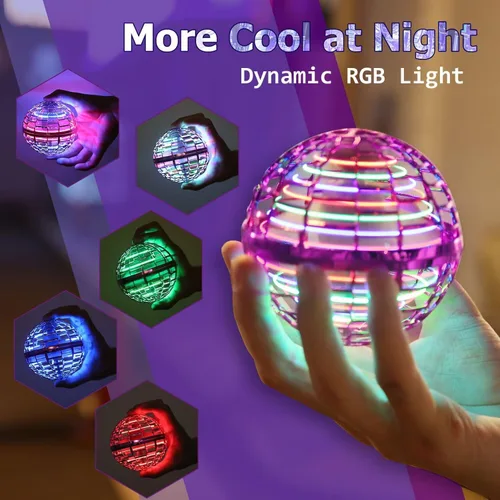 Miniatura 2 de ATHLERIA Juguetes de bola de orbe volador rosa, drones operados a mano para niños, artilugios geniales iluminados con globo cósmico giratorio que