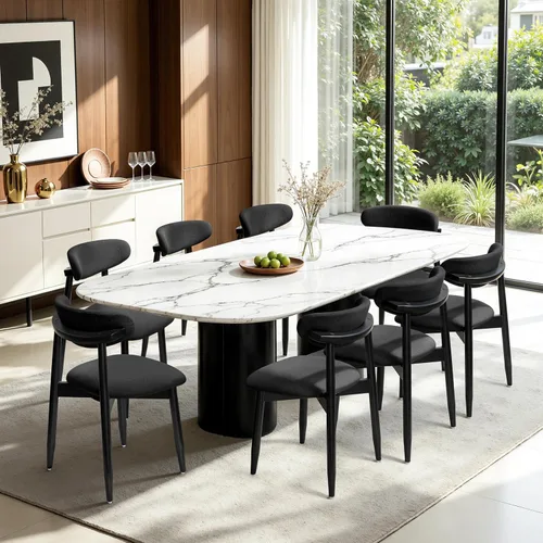 Miniatura 9 de CHUN YI Juego de 2 sillas de comedor tapizadas de madera maciza, sillas auxiliares de cocina de tela moderna de mediados de siglo con respaldo Beige