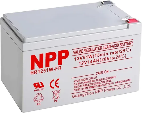 NPP HR1251W 12V 306Watts 51Watt/Cell AGM Batería recargable de plomo ácido sellada 12V 14Ah, 15Ah, 15Ah, Retardante de llama Batería UPS de alta tasa