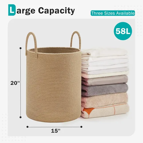 Miniatura 2 de YOUDENOVA Cesta de algodón para la ropa sucia, 58L - Cesta de almacenamiento plegable tejida - marrón yute Yute Marrón