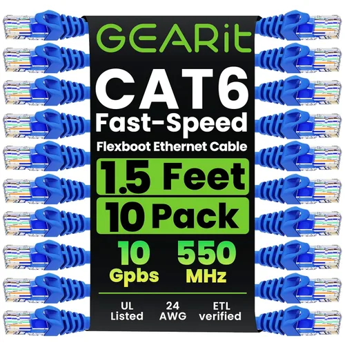 Miniatura 16 de GEARit Cable de conexión Ethernet Cat 6 de 0.5 pies, color negro (paquete de 10), cables de conexión Cat6 de 0.5 pies, cable de conexión