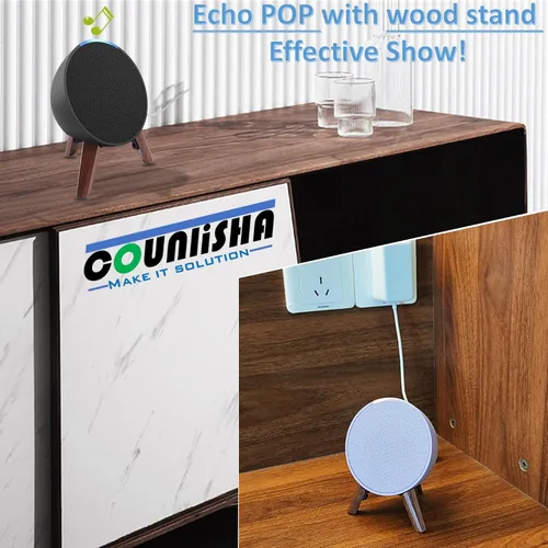 Miniatura 2 de Soporte de madera real para altavoz Echo Pop, soporte para accesorios de trípode, nogal