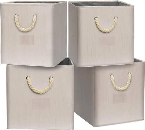 Miniatura 12 de SIMPLE HOUSEWARE Cubo de almacenamiento de 13 pulgadas con asas trenzadas, paquete de 3, color beige