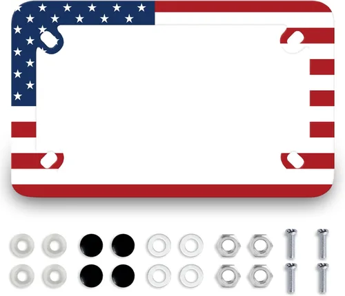 Marco de matrícula para motocicleta con bandera de Estados Unidos, portaplaca de acero inoxidable negro, accesorio para motocicleta con bandera