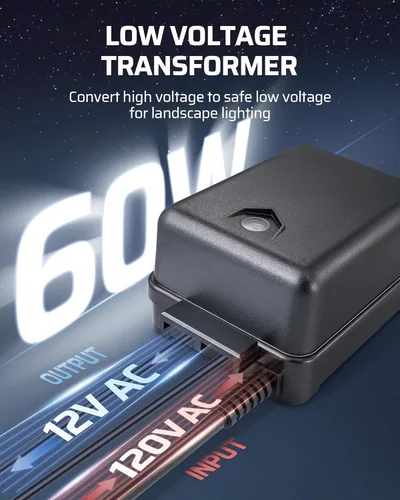 Miniatura 4 de DEWENWILS Transformador de paisaje de bajo voltaje de 60 W con sensor de fotocélula, transformador de bajo voltaje de 120 V CA a 12 V CA