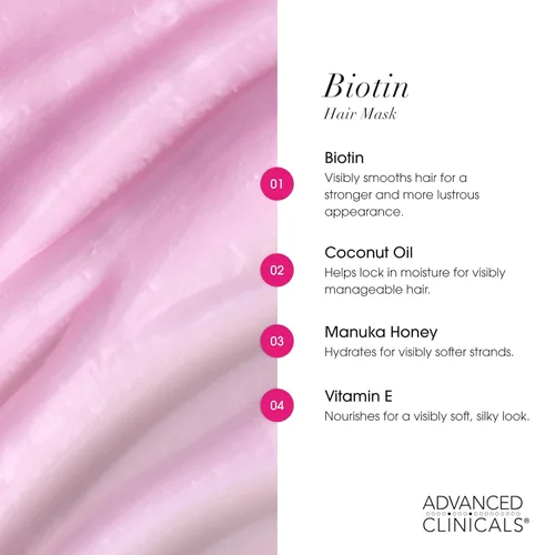 Miniatura 4 de Advanced Clinicals Biotin - Mascarilla reparadora antiroturas para el cabello, fortalece el cabello roto y teñido con acondicionador profundo