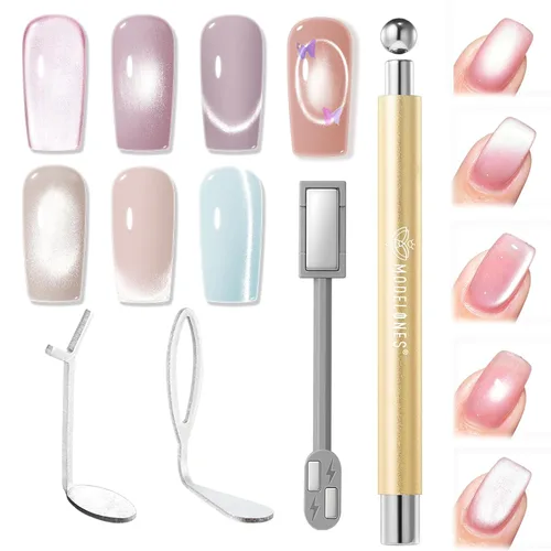 Miniatura 48 de Modelones Esmalte de uñas de gel ojo de gato arco iris con lentejuelas plateadas holográficas, esmalte de uñas de gel 9D con barra magnética, apto