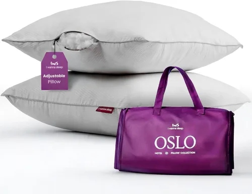 IWS I WANNA SLEEP Oslo Hotel Collection - Juego de 2 almohadas de cama tamaño estándar/Queen, almohada original de plumón alternativo, almohada
