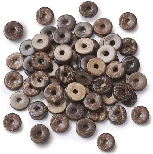 Miniatura 7 de Fashewelry 100 cuentas espaciadoras planas redondas de coco de 0.315 pulgadas (0.354 in), cuentas sueltas para hacer joyas de bricolaje con agujero