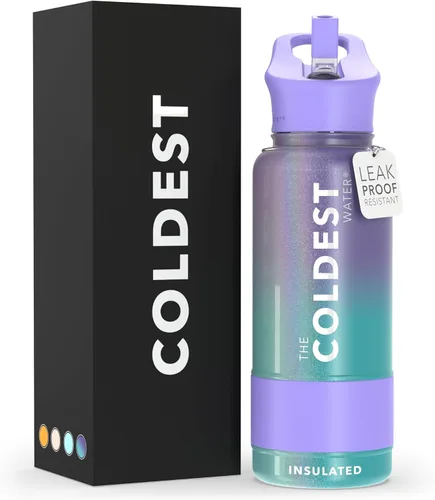 Miniatura 100 de Coldest - Botella para agua con tapa que incluye pajilla, térmica y metálica (acero inoxidable), para hombres y mujeres, color morado