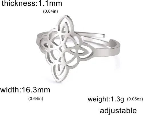 Miniatura 5 de Dreamtimes Anillo de nudo de bruja para mujer, de acero inoxidable, con barra abierta, ajustable, celta, cuaternario, nudo de bruja, amuleto