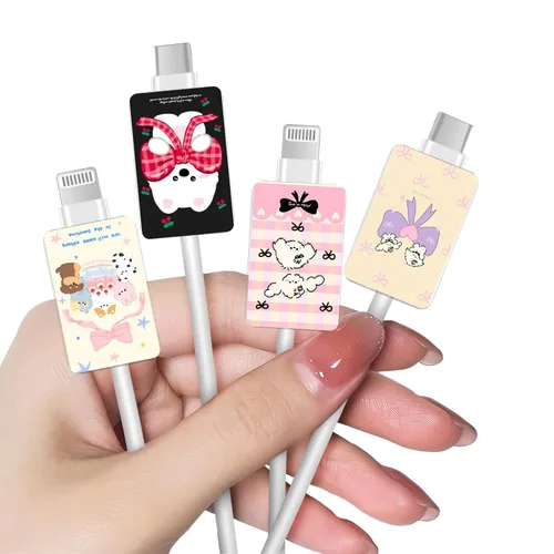 Miniatura 8 de CameCosy Juego de 4 protectores de cable de frutas para cargador de iPhone, diseño Kawaii de aguacate rosa, fresa, cereza y melocotón, protector