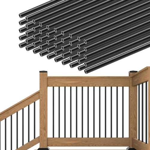 Muzata Paquete de 50 balaustres de cubierta de aluminio de 26 pulgadas redondos, barandillas de cubierta negra, para escaleras, porche, escaleras,