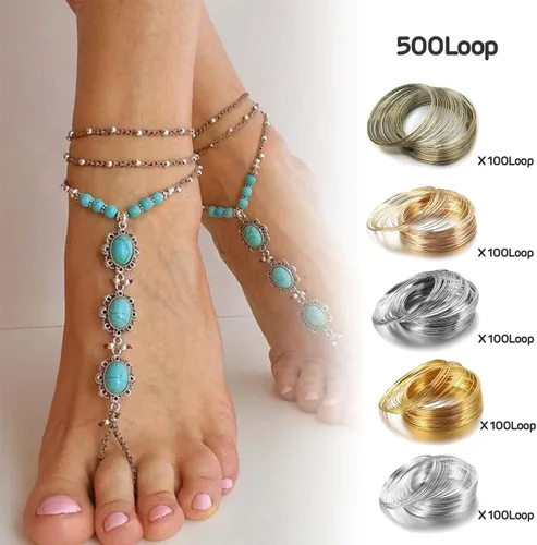 Miniatura 2 de Pulsera de 500 lazos para joyería con cuentas de memoria de alambre de memoria de acero para suministros de fabricación de joyas, creación de arte