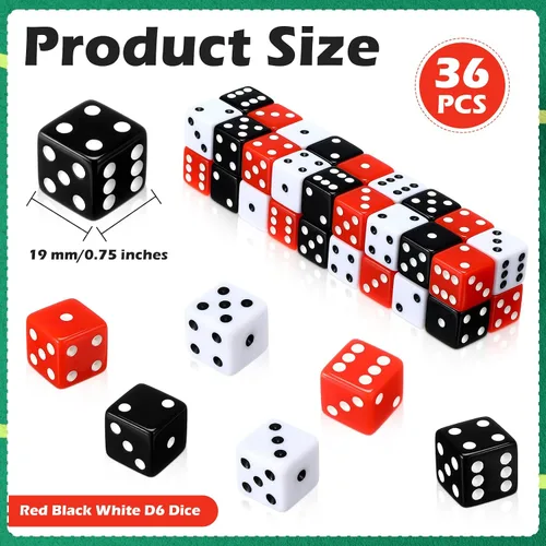 Miniatura 3 de Seenelling Juego de 36 dados para fiesta temática de casino de 0.79 pulgadas, acrílico grande, D6, opacos, a granel, para juegos de mesa
