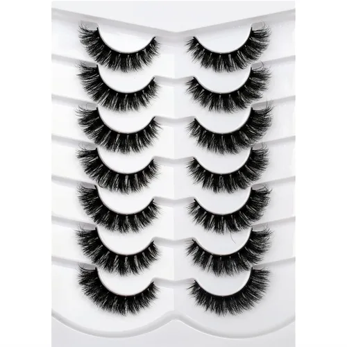 Miniatura 56 de Medias pestañas postizas con banda transparente, finas, estilo ojo de gato, naturales, cortas, pequeñas, acento 3/4, de visón sintético, tiras