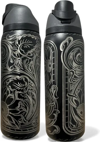 Miniatura 20 de Botella de agua de acero inoxidable de 40 oz taza Longhorn Bottle Bull Tumbler Cow Gift Western Water Bottle Cup (24oz Cream(90)-Longhorn (D35))
