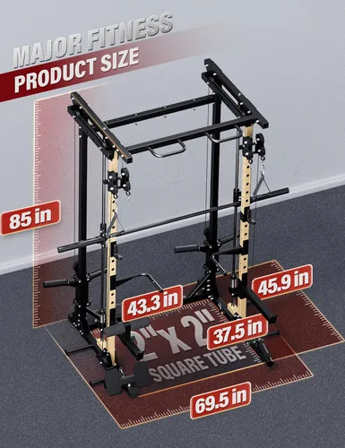 Miniatura 7 de MAJOR FITNESS Drone3 Smith Machine, 2500 libras todo en uno para gimnasio en casa con sistema de polea doble para cable cruzado, barras de dominadas