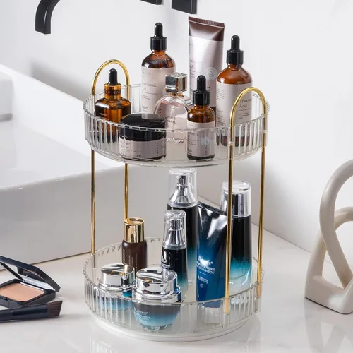 INVSSENE Organizador de maquillaje giratorio de 360°, estante giratorio de maquillaje de baño, estante giratorio de gran capacidad, almacenamiento