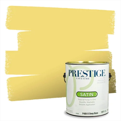 Miniatura 258 de PRESTIGE Pinturas Pintura Exterior e Imprimación En Uno, 1 Galón, Satinado, Pareja Comparable de Benjamin Moore* Amarillo* 320BM-PCM