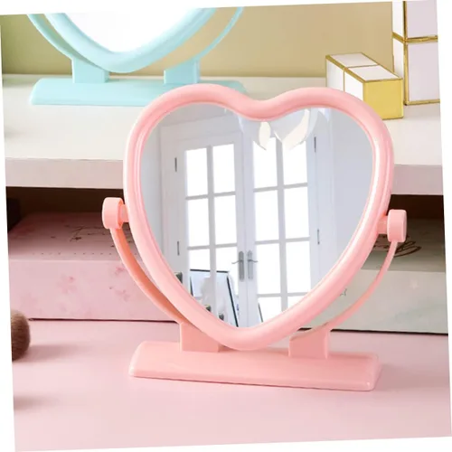 Miniatura 5 de Outanaya Espejo de mesa en forma de corazón de doble cara rosa tocador de escritorio decorativo espejo de 2 lados
