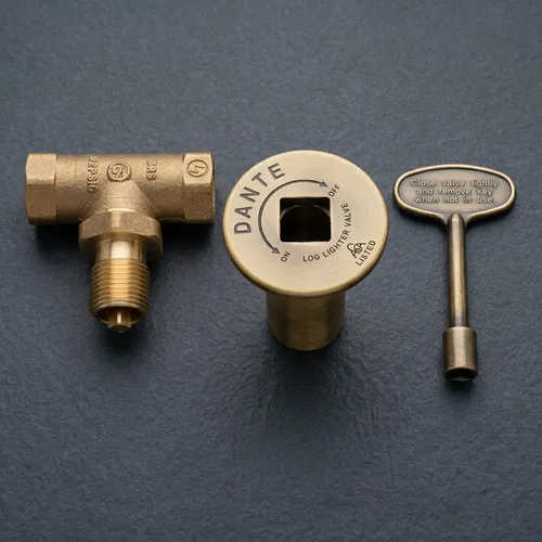 Miniatura 2 de Kit de válvula de gas para hoguera NPT de 1/2 pulgada Válvula de bola de latón macizo certificada CSA, brida de latón antiguo y llave de 3
