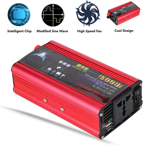 Miniatura 2 de Inversor de corriente para automóvil de 1500 W, adaptador de convertidor de cargador USB, onda sinusoidal modificada, CC 12V/24V a CA 220V, inversor