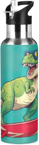 Miniatura 8 de Stainless Steel Vacuum Insulated Water Bottle 32 Oz, Leakproof Water Bottles for Gym Outdoor Travel School, Cool Green Rex Dinosaur Teal