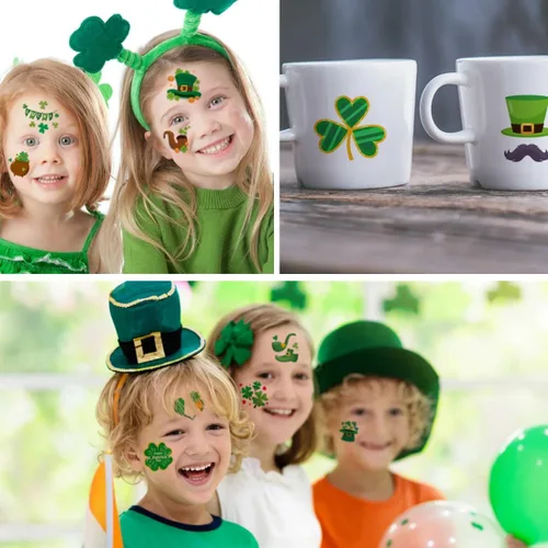 Miniatura 3 de CHARLENT Tatuajes temporales del día de San Patricio para suministros de fiesta de niños, 74 hojas individuales, tatuajes del día de San Patricio