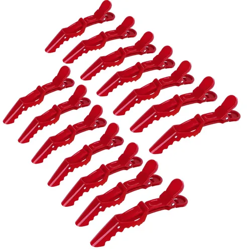 Ondder 14 pinzas de pelo de cocodrilo grandes rojas para seccionar peinado, agarre fuerte profesional para cortar el cabello, 14 pinzas para el
