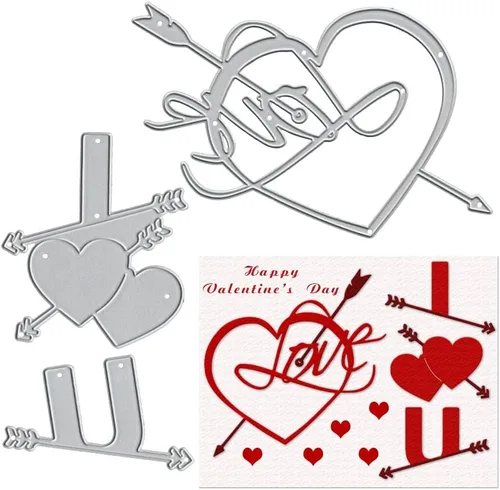 Estivaux Juego de troqueles con marco de corazón de San Valentín para hacer tarjetas, flechas amorosas, juegos de troqueles de corte, plantillas en