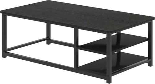 Miniatura 9 de EXCEFUR Mesa de centro negra, mesa de sala de estar de madera rústica con estante de almacenamiento, mesa central rectangular moderna, 47 pulgadas