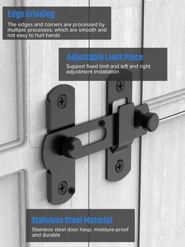 Miniatura 4 de Cerradura de puerta corrediza de granero, pestillos de seguridad de acero inoxidable y cerrojos de perno de puerta para gabinete de vino, baño, Negro