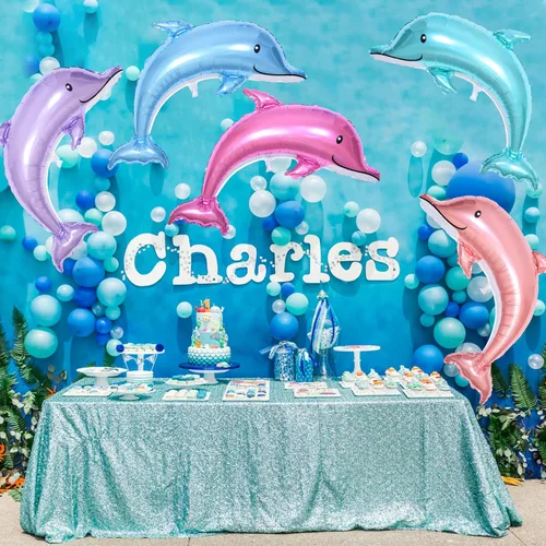 Miniatura 4 de 5 Globos Gigantes de Delfín, Globos de Lámina Metálica Mylar de Delfín Salpicadura de 46 Pulgadas, Animales Oceánicos para Fiesta de Cumpleaños