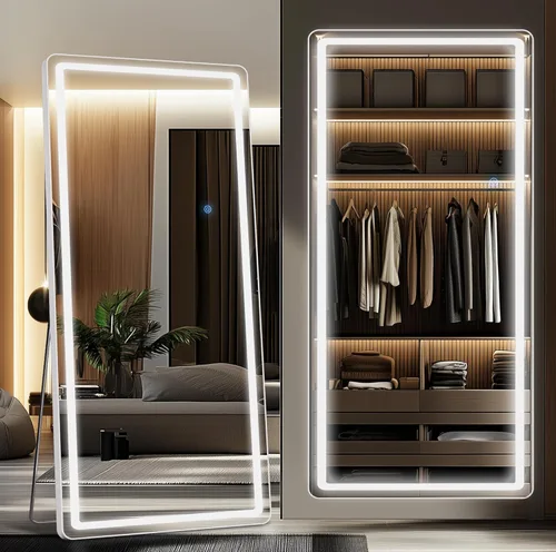 Miniatura 9 de Antok Espejo LED de longitud completa con luz, espejo iluminado de cuerpo completo de 56 x 20 pulgadas con soporte, regulable y iluminación de 3